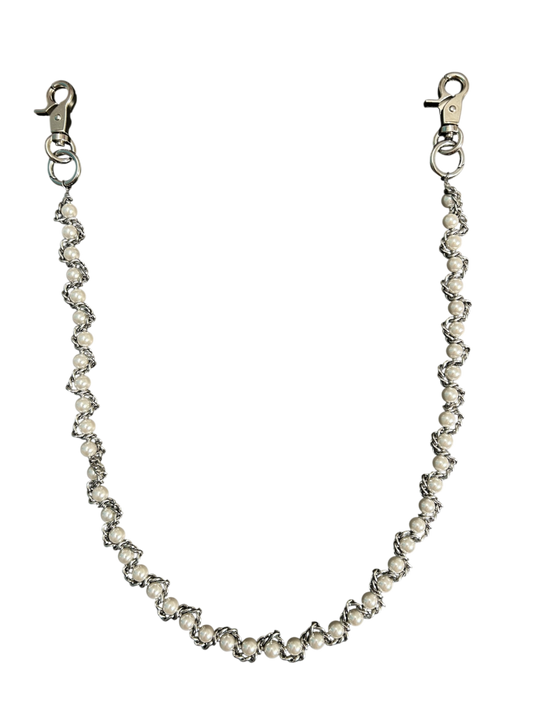 SILVER PEARL WALLET CHAIN