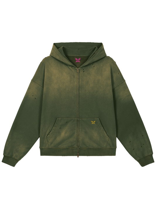 FBI × MOONAERA zip hoodie – Olive