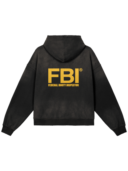 FBI × MOONAERA zip hoodie – Washed Black