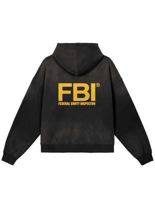 FBI × MOONAERA zip hoodie – Washed Black