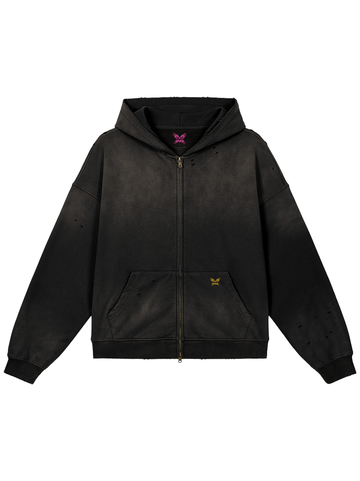 FBI × MOONAERA zip hoodie – Washed Black