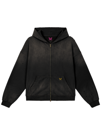 FBI × MOONAERA zip hoodie – Washed Black