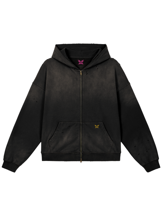FBI × MOONAERA zip hoodie – Washed Black