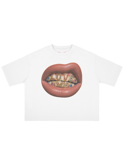 LOVE ME x MOONAERA white oversized T-shirt front