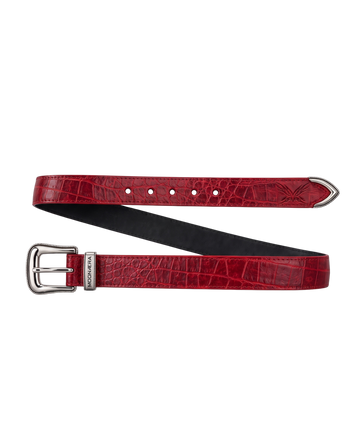 MOONAERA Red Croc Belt with silver western buckle – full view