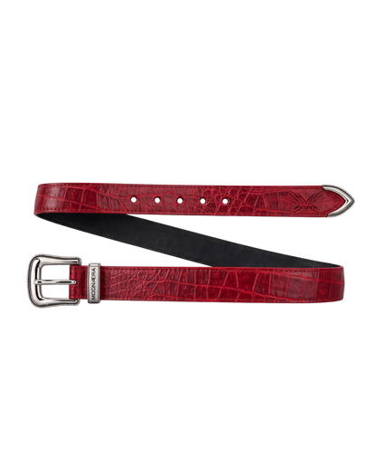 MOONAERA Red Croc Belt with silver western buckle – full view