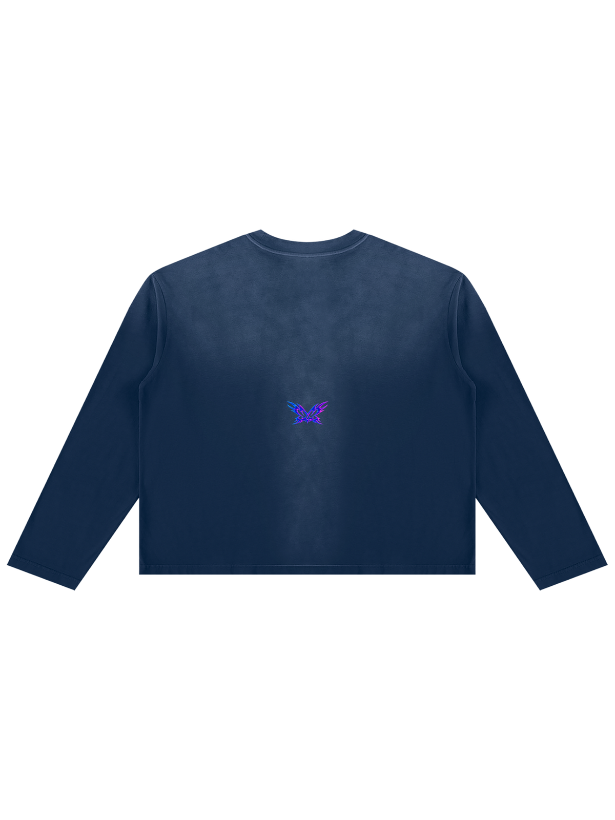 Back view of the MOONAERA You Look Lonely I Can Fix That navy blue longsleeve shirt