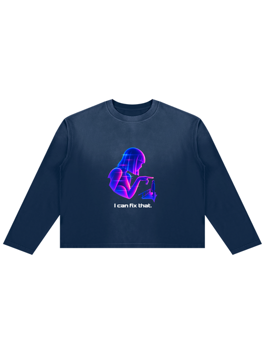 MOONAERA You Look Lonely I Can Fix That navy blue longsleeve shirt with graphic front print
