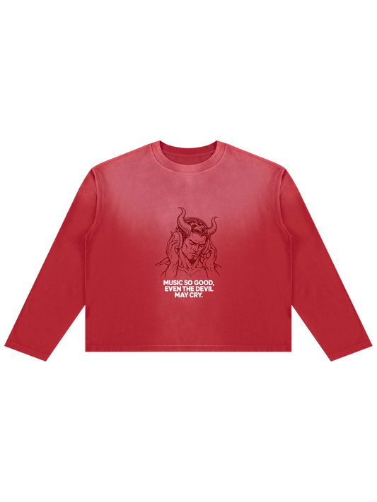 MOONAERA Music So Good Even The Devil May Cry red longsleeve shirt with devil graphic front print
