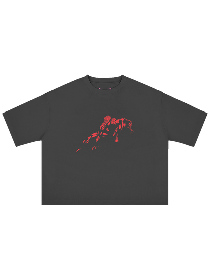 Black SPIDEY X MOONAERA oversized graphic T-shirt front view