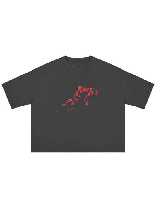 Black SPIDEY X MOONAERA oversized graphic T-shirt front view