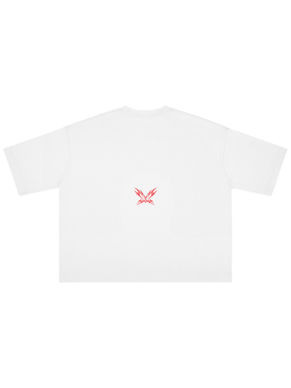 White SPIDEY X MOONAERA oversized graphic T-shirt back view