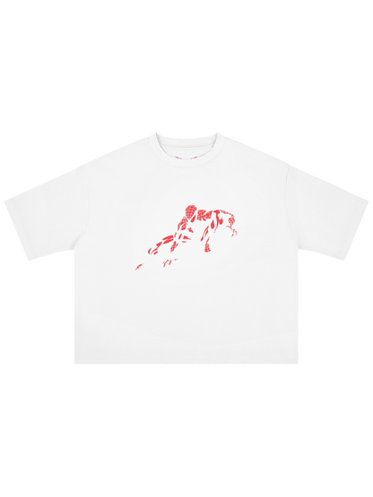 White SPIDEY X MOONAERA oversized graphic T-shirt front view