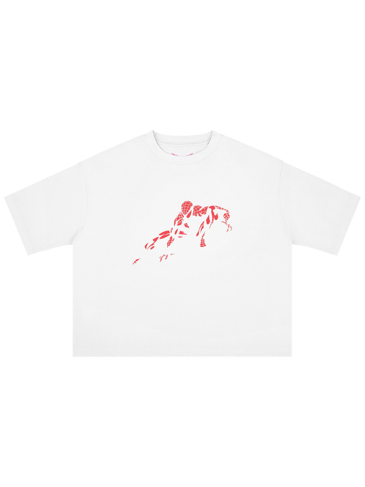 White SPIDEY X MOONAERA oversized graphic T-shirt front view
